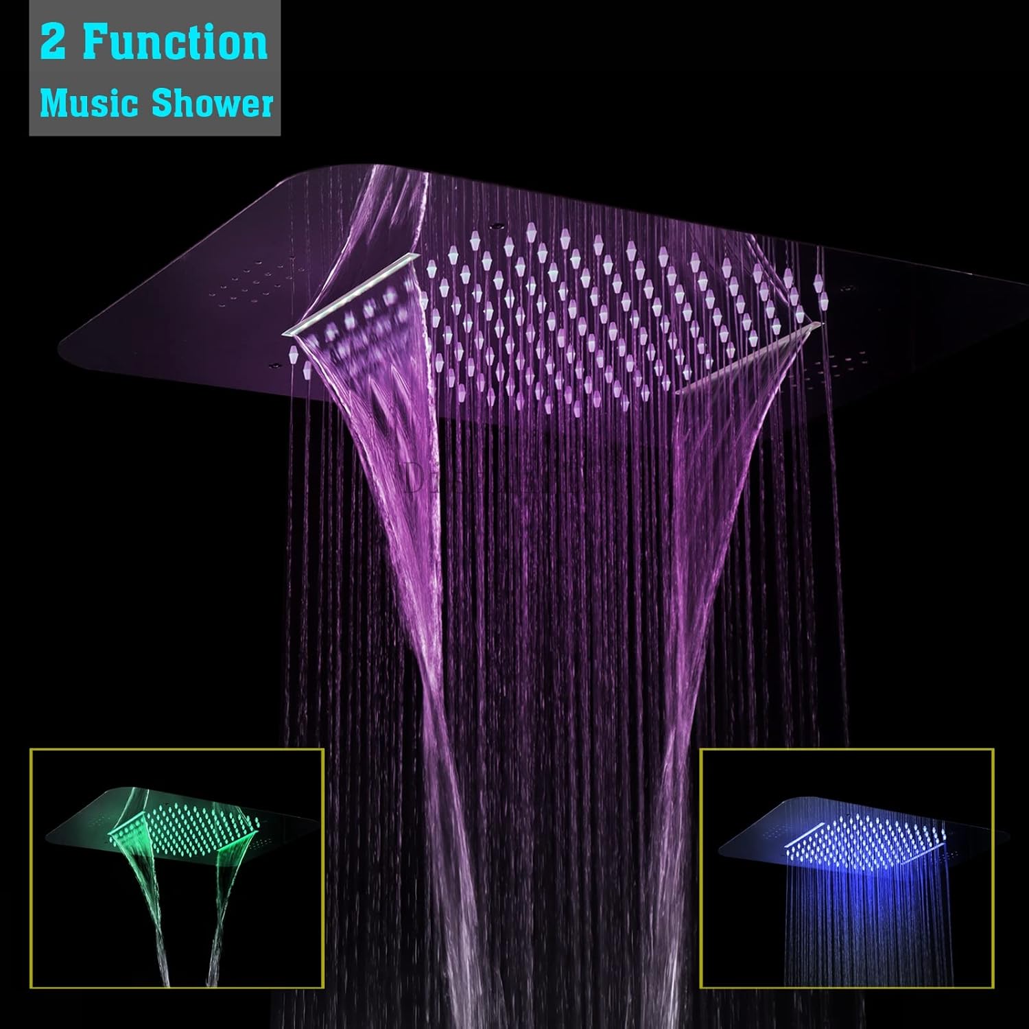 Ceiling Mounted LED Rain Shower Set Sytem With Body Jets and Handheld, DisixinDi Luxury Music Thermostatic Waterfall Large Shower Trim Kit, Can Use All Faucets At Same Time (Chrome Polished)