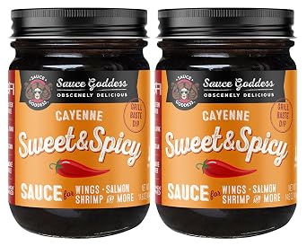 Sauce Goddess - Sweet & Spicy Cayenne BBQ Sauce - 14.6 oz - 2-Pack | Contains Cayenne Pepper, Brown Sugar, No Liquid Smoke, No MSG, Low Sodium for Chicken, Shrimp, Ribs, and Wings, Gluten-Free