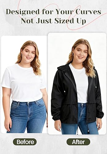 Miniatura 3 de Zando Plus Size Rain Jacket Womens Waterproof - Lightweight Packable Raincoat Hooded Windbreaker Travel Rain Coat for Women