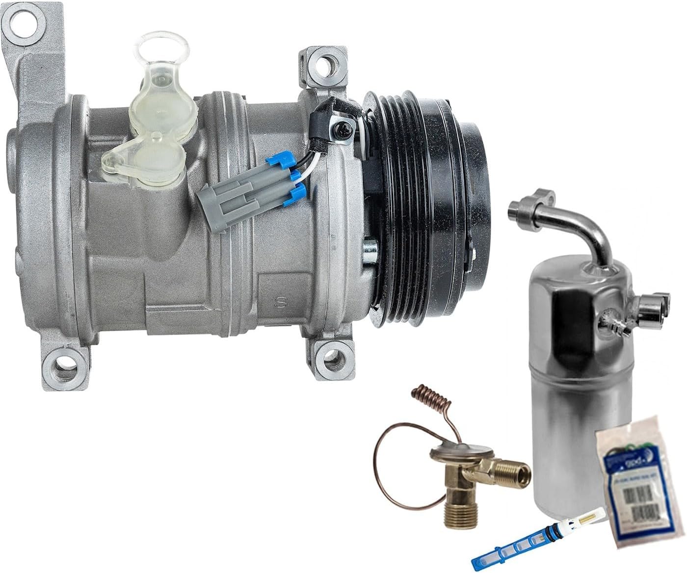 Replacement A/C Compressor Kit compatible with GMC Savana 2500/3500 6.0L V8 (2003-2005) Without Rear Air Conditioning - 2-Bolt Hose Mounting