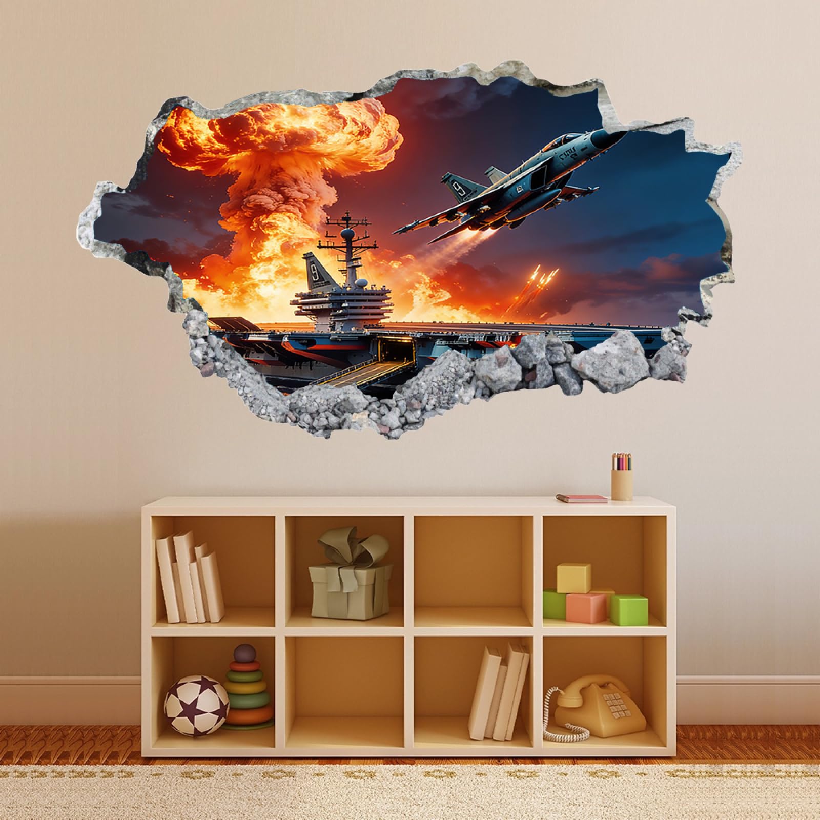 Vinilos Decorativos 3D Rotos Explosión De Buque De Guerra Tatuaje de pared vinilo extraíble decoración del hogar Calcomanías impermeables para Guardería Habitación Decoración de pared 60x105cm