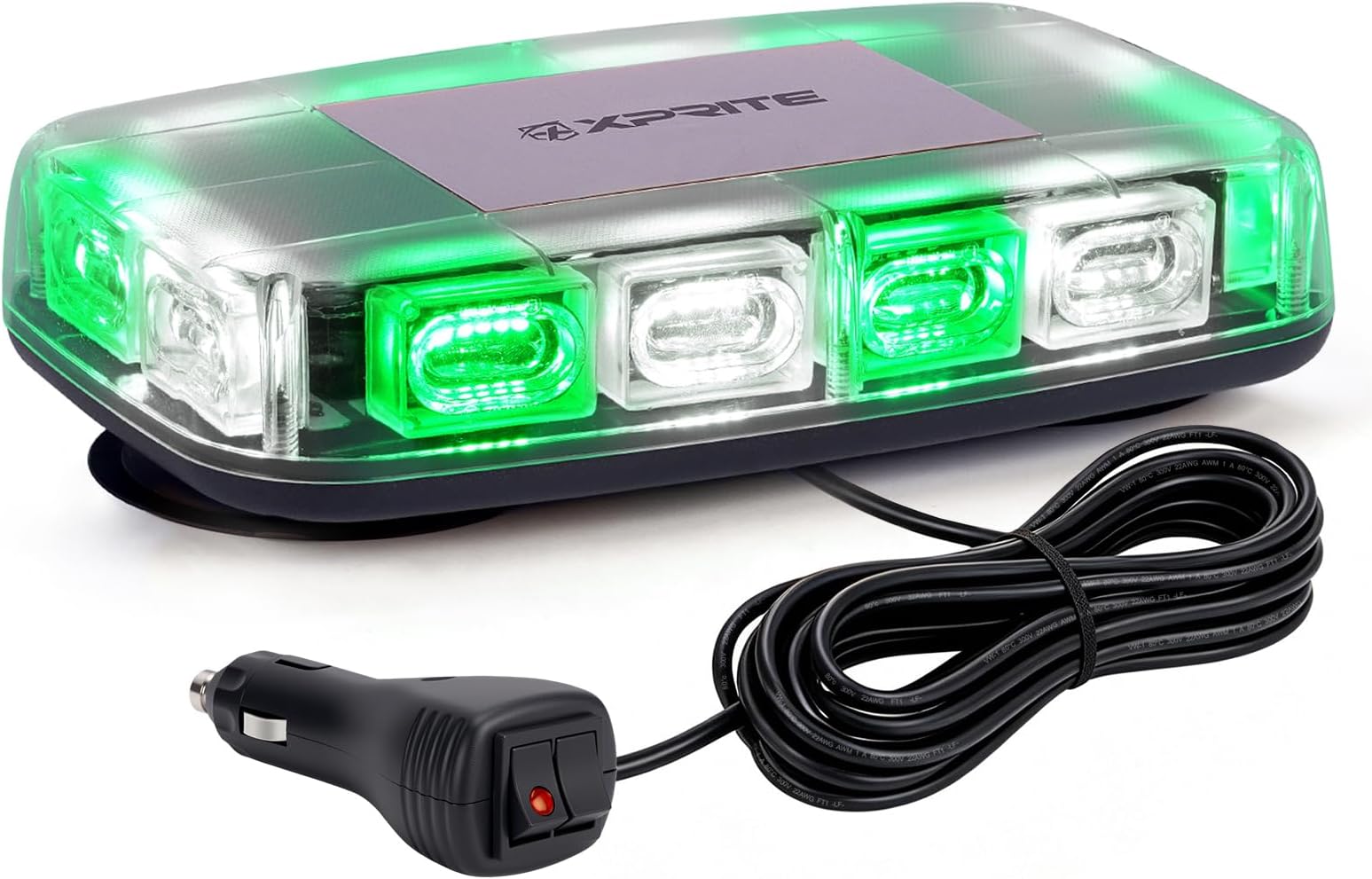 Upgraded 12" 72LED Rooftop Mini Strobe Lights, Emergency Safety Flashing Beacon Light bar with Magnetic Base for 12V-24V Construction Vehicles, Trucks, Snow Plow, Postal Car (Mix White/Green)