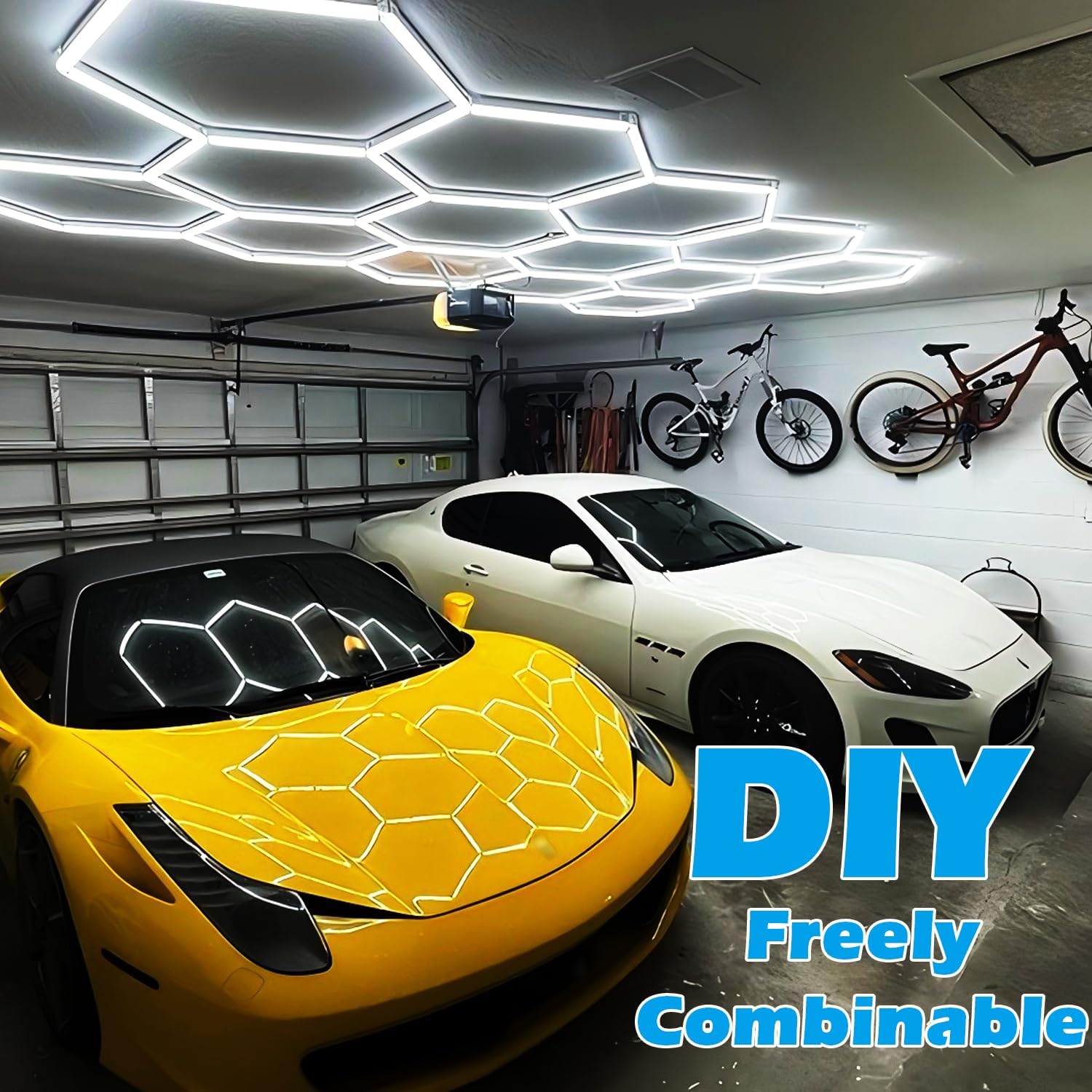 Hexagon LED Garage Lights 26400LM Super Bright Car Detailing Ceiling LED Shop Light for Warehouse Workshop Gym Basement Car Care Wash Room