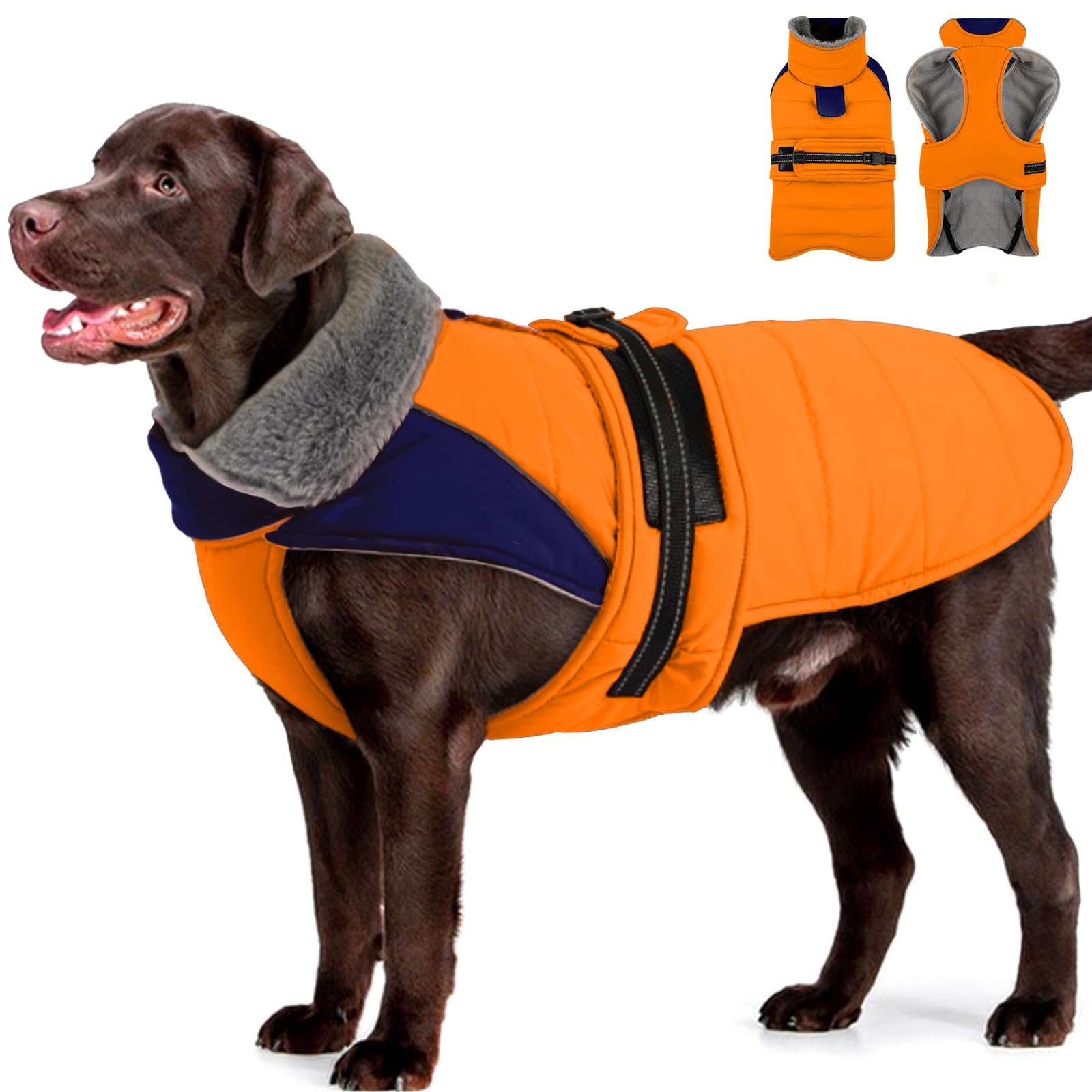 MIGOHI Warm Large Dog Coat, Waterproof Dog Winter Jacket, Orange, XXL