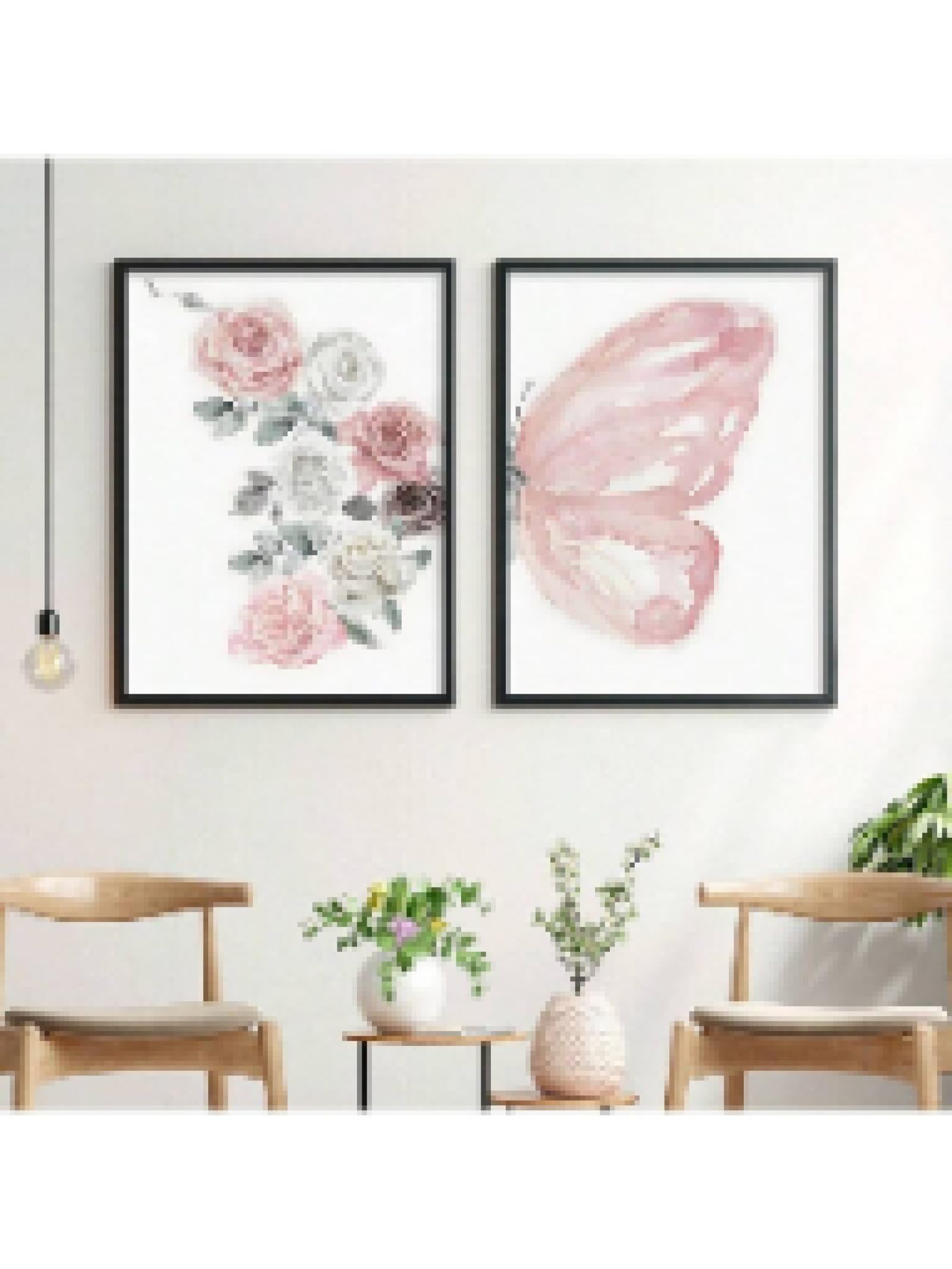 lianyibo 2 impresiones artísticas de pared con mariposas y rosas en acuarela rosa y gris Decoración floral botánica con mariposas para habitación estética 60 x 80 cm marcos