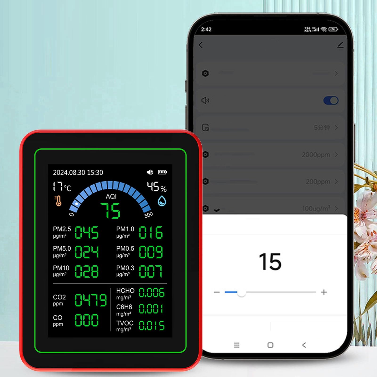 Hidyliu Misuratore della qualità Dell'aria Dispositivo Portatile 18 in 1 Rilevatore Accurato di CO2 PM2.5 HCHO TVOC per Uso Interno Domestico