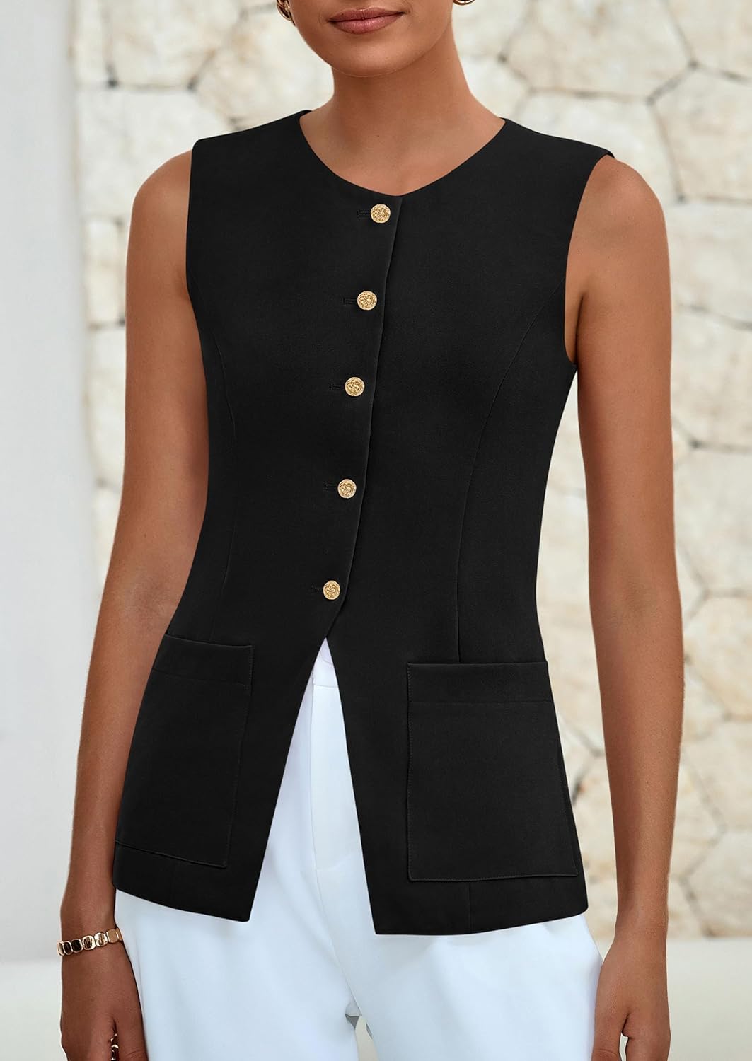 PRETTYGARDEN Blazer Vest Tops for Women Sleeveless Button Down Business Casual Outfits Work Suit Vests Waistcoat - Image 7