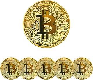 6PCS Gold Plated Bitcoin Coins - 40mm Diameter, 3mm Thickness Commemorative Physical BTC Cryptocurrency Collectible with C...