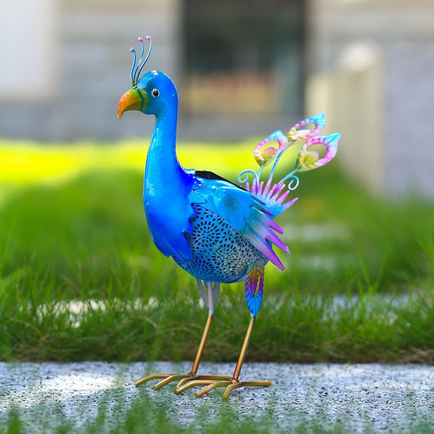 Solar Animal Lights Outdoor - Solar Power Figurine Waterproof Garden Decor with Metal Yard Art, Peacock Statue Light for Pathway Patio Backyard Decoration Lawn Ornaments(Peacock)-image-35