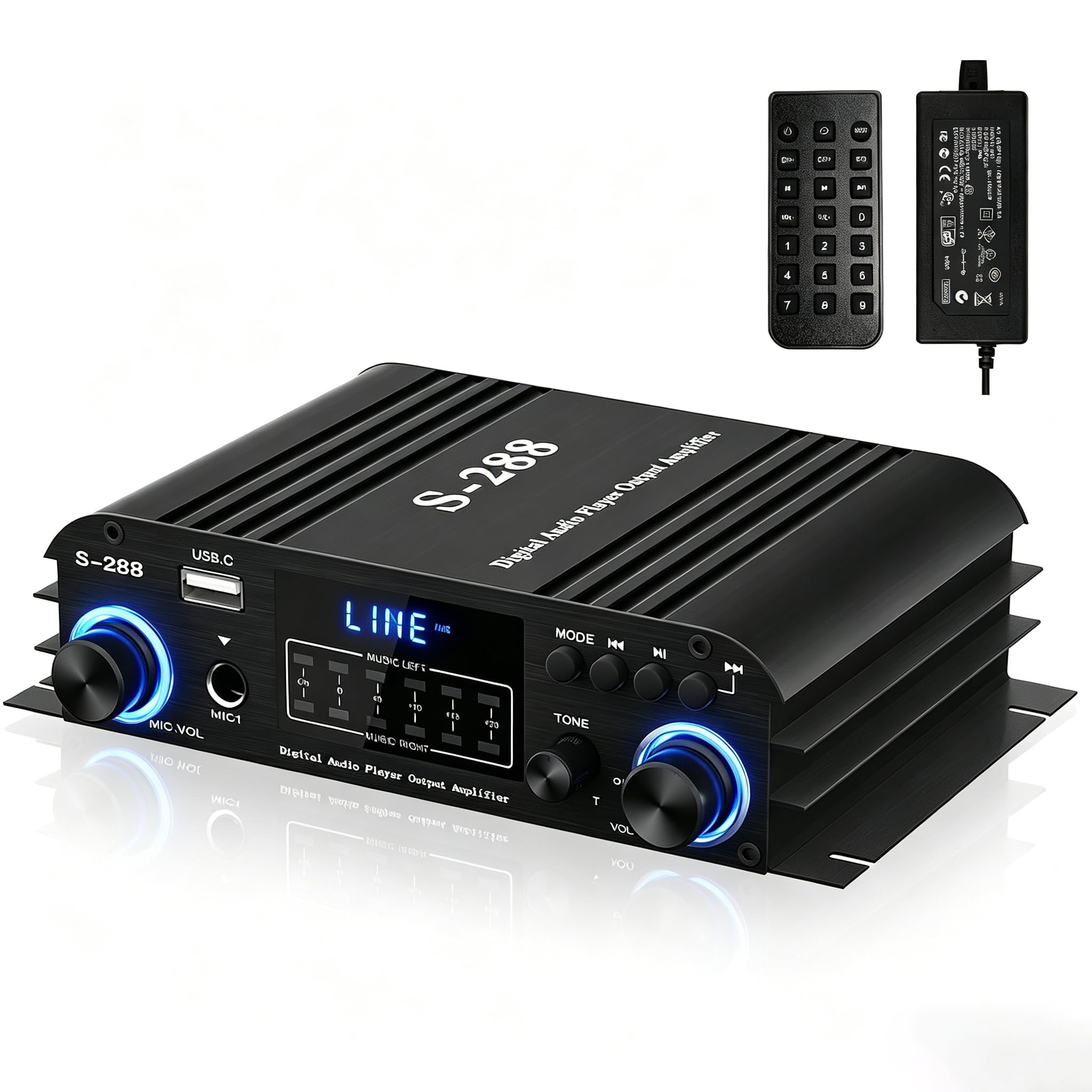 4 Channel Bluetooth 5.0 Stereo Amplifier 50Wx4 HiFi Power Amplifier, 1200W Max USB/SD/FM Inputs Class D Audio Amp with Remote and Power Adapter for Home Theater & Karaoke-image-47