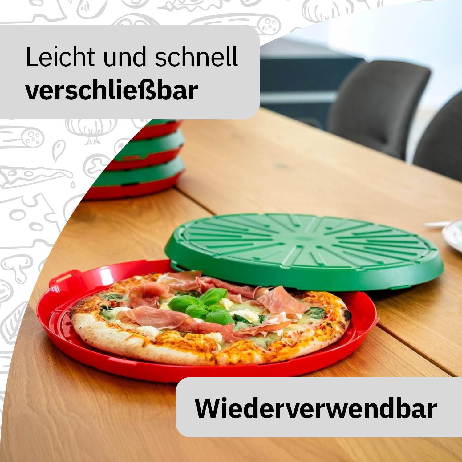 Mehrwegverpackung/Transportbox für Pizza und andere Lebensmittel | Mehrwegpizzabox to Go | Nachhaltiger Pizzakarton oder Essenstransportbehälter/- Aufbewahrungsbox (5)
