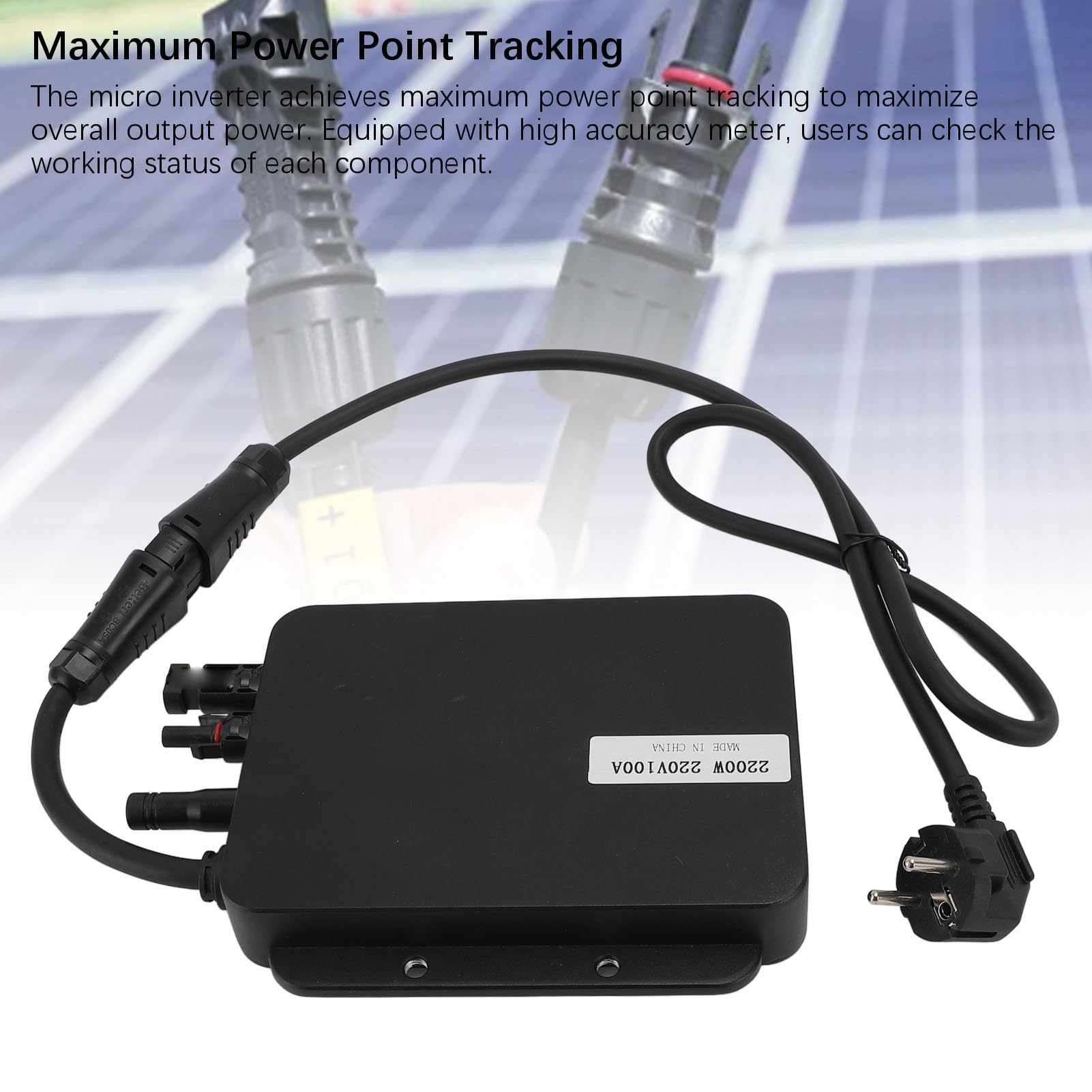 2200-W-MPPT-Solar-Grid-Tie-Mikro-Wechselrichter, Drahtloser Bluetooth-Mikro-Wechselrichter, Maximale Eingangsspannung 60V, Wasserdichter IP67-AC-Ausgang, Montage der Stützhalterung