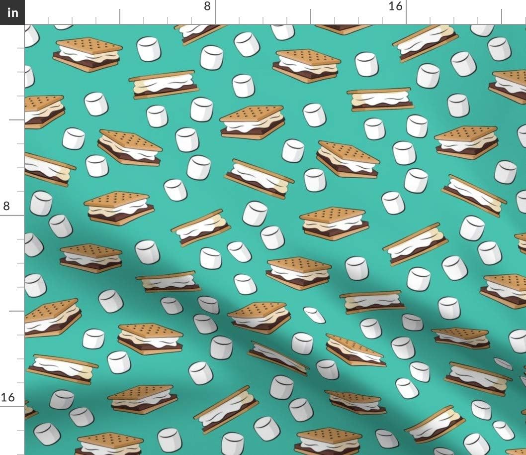 Spoonflower Fabric - Marshmallows Green Camping Trendy Food Printed on Petal Signature Cotton Fabric by The Yard - Sewing Quilting Apparel Crafts Decor