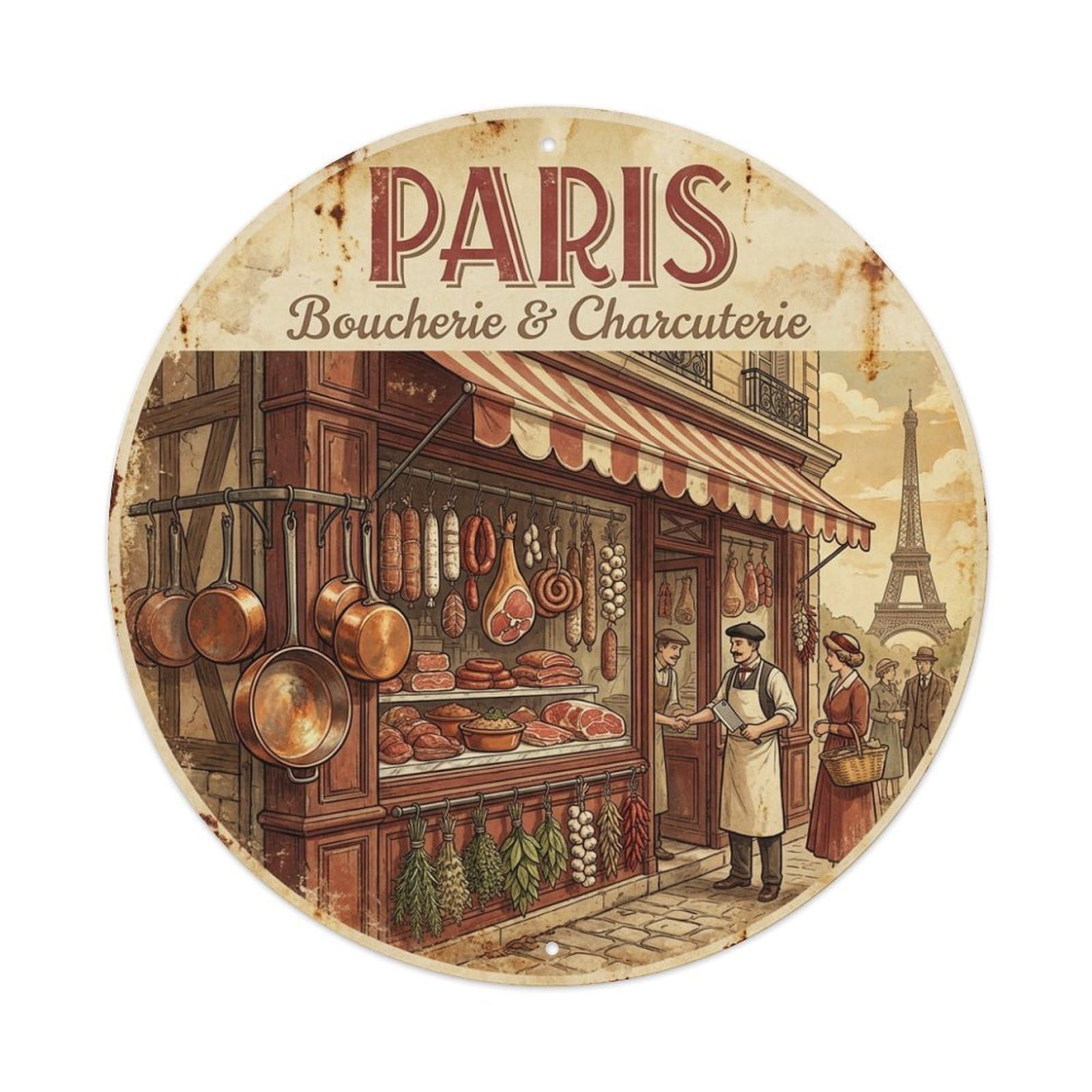 Olhnbad Style Paris Boucherie Charcuterie Route Travel Classic Metal Tin Sign