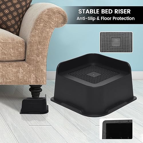 Miniatura 7 de Elevadores de cama resistentes, elevadores de muebles de gran tamaño, soporta hasta 6000 libras, elevación de 3 pulgadas para sofá, mesa, silla