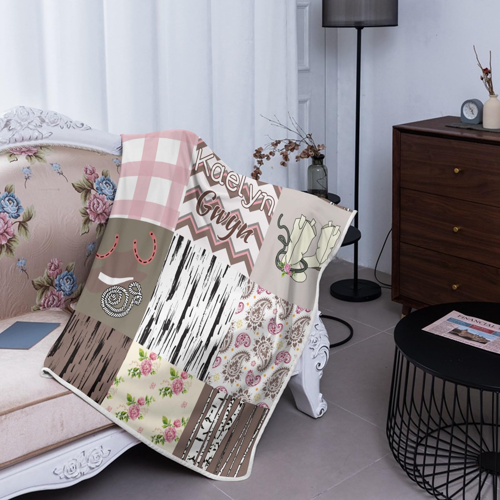 GoTussWO Personalized Gift Floral Wild West Cowboy Boot Safe Blanket, Stroller Canopy Replacement,40x50Inch