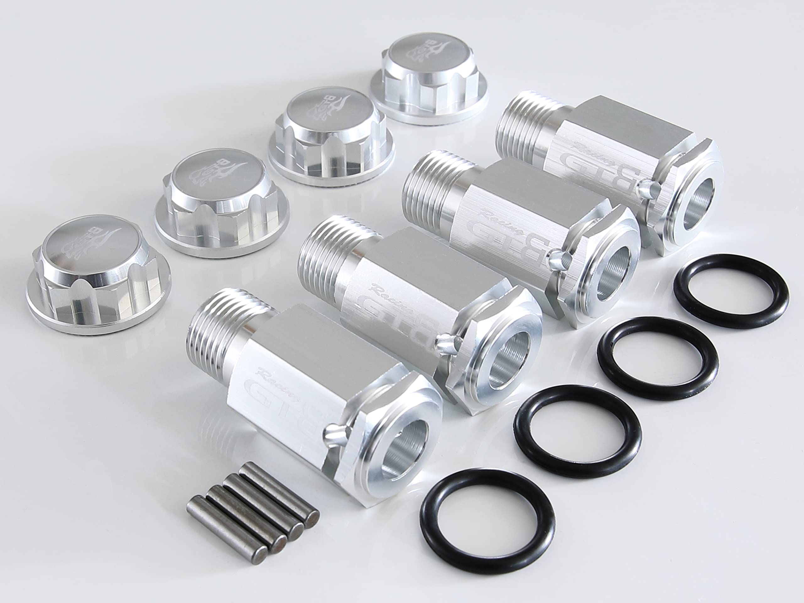 GTBRacing CNC Aluminum 50mm Wheel Hub Extenders + Nut Cap for 1/5 RC Car LOSI Desert Buggy DBXL MTXL DBXL-E V1.0/2.0 Upgrade Part (Extender+Nut Silver)