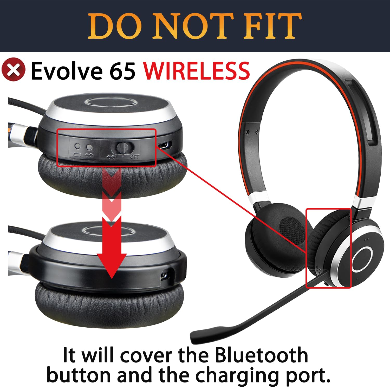 SOULWIT Kit de Réparation de Charnières Cassées pour Jabra Evolve 65/40/30/20 Casque (Wired Uniquement), Joints de Remplacement pour Cache Latéral et Bandeau Curseur d'arceau