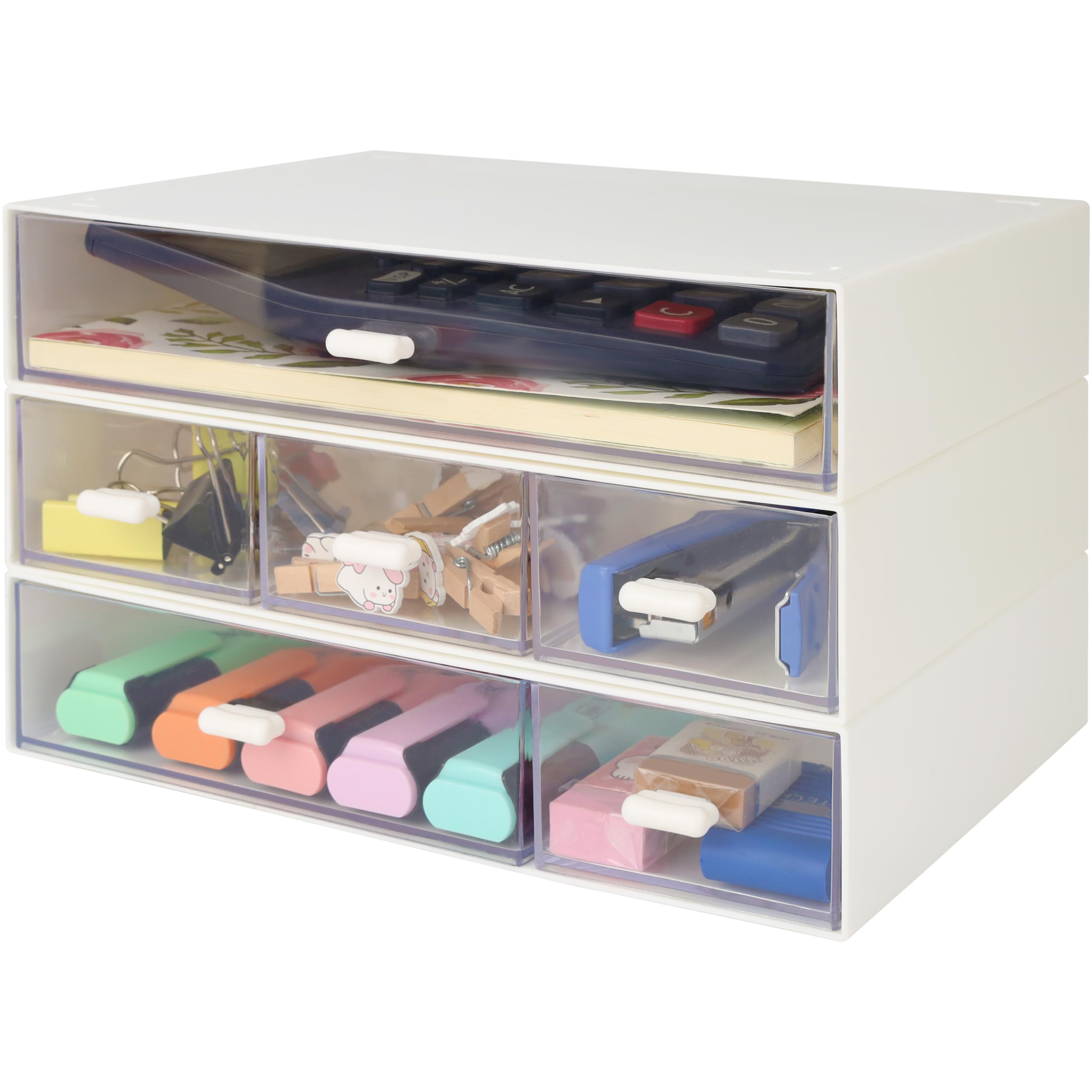 Belle Vous Organizador Escritorio con 3 Niveles y 6 Compartimentos - Cajoneras Plastico Almacenaje - Cajones Apilables Suministros Oficina, Papelería, Bolígrafos y Lapiceros, Cosméticos u Hogar