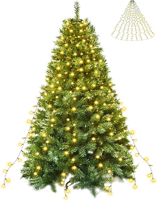Christmas Tree Lights 2m * 10 Lines Mains Powered, 200 LEDs Fairy Lights for 1.8-2.5M(6-8ft) Christmas Tree, Easy to Install Tree Decoration String Lights for Indoor and Outdoor, 8 Modes - Warm White