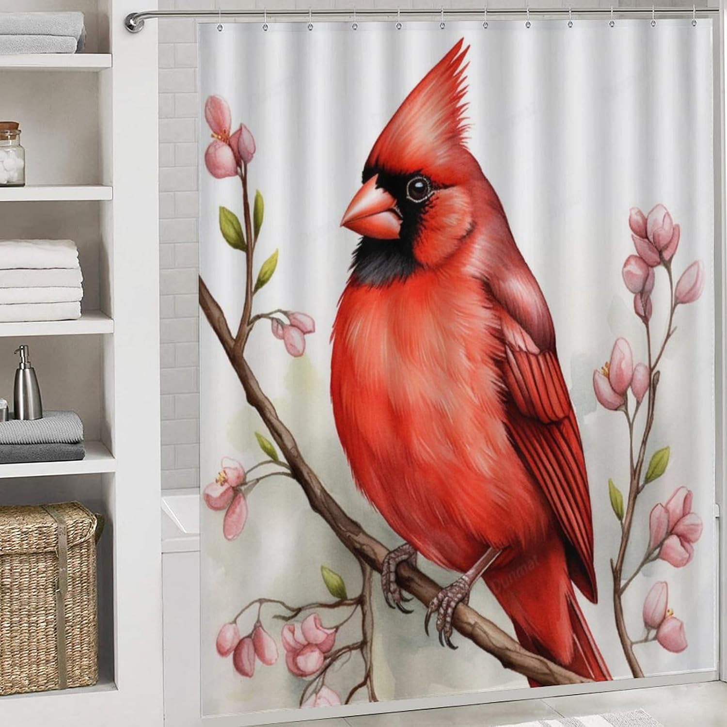 4 Piece Beautiful Floral Bird Shower Curtain Set with Rugs, Include Beautiful Floral Animal Bathroom Non-Slip Floor Mat, U-Shaped Bath Rug and Toilet Cover Lid with 12 Hooks, Style-2