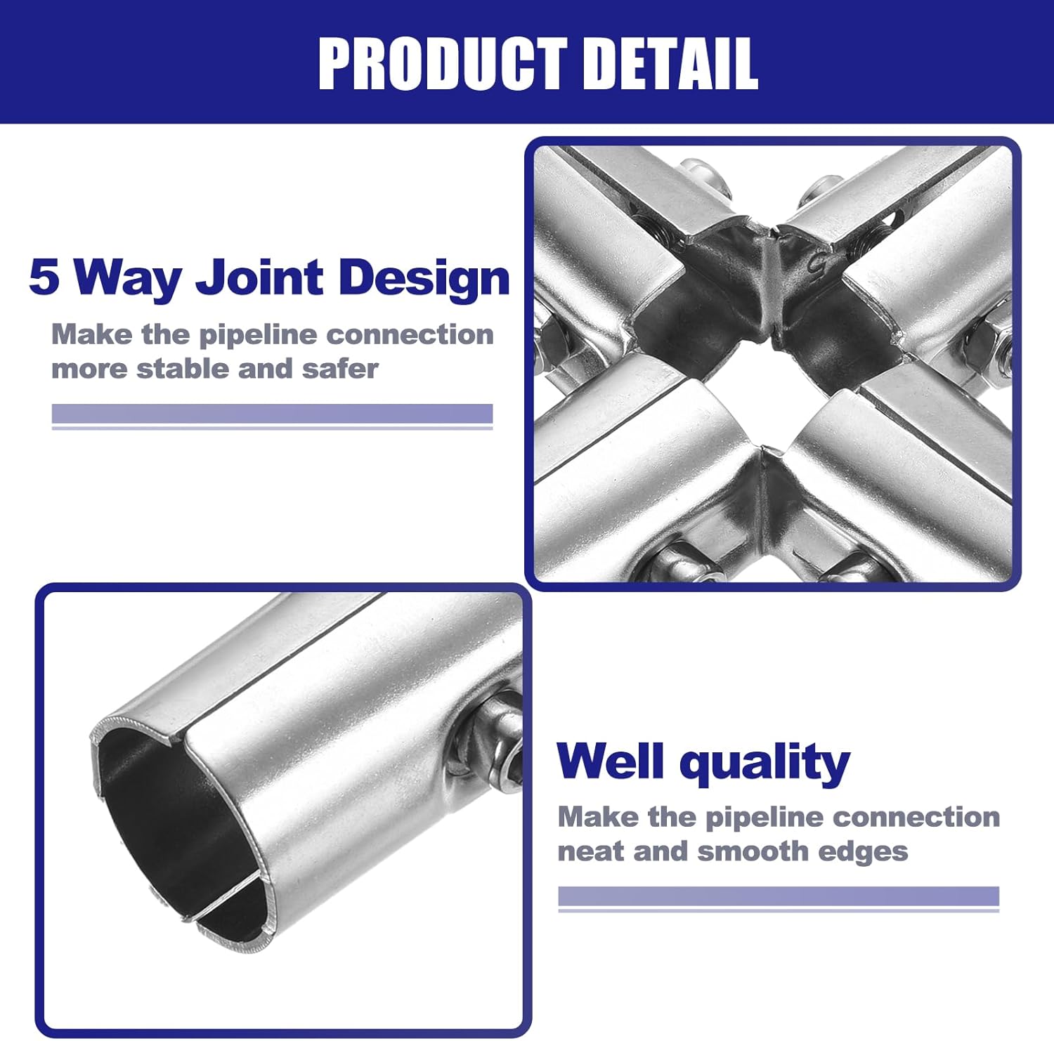 uxcell 10Pcs Structural Pipe Connector, 180 Degree 5 Way Metal Joint Chain Link Fence Clamp, Stainless Steel Corner Fitting End Rails Clamps, Silver