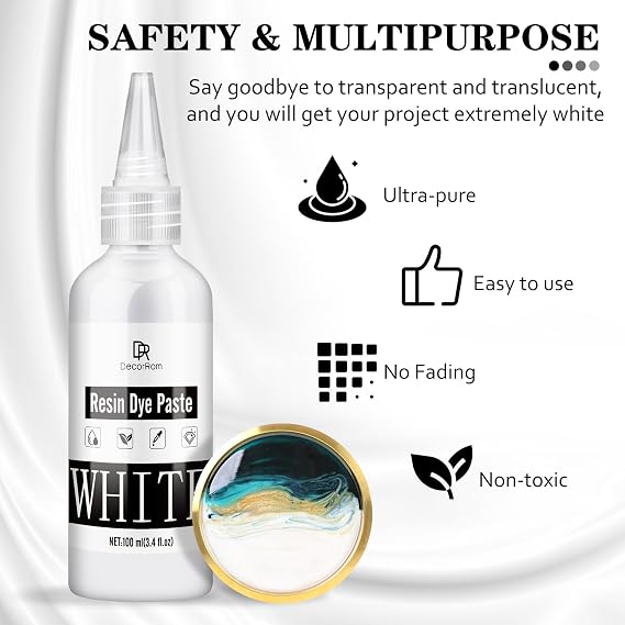 White Epoxy Resin Pigment Paste - 3.4 fl.oz/100ml High Concentrated Colorant for Resin Art, Ocean Waves, Cells Effects - Opaque White Resin Dye for Painting, Coasters, River Tables & DIY Crafts