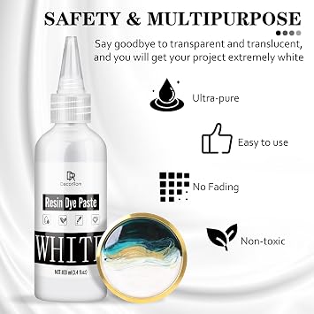 White Epoxy Resin Pigment Paste - 3.4 fl.oz/100ml High Concentrated Colorant for Resin Art, Ocean Waves, Cells Effects - Opaque White Resin Dye for Painting, Coasters, River Tables & DIY Crafts