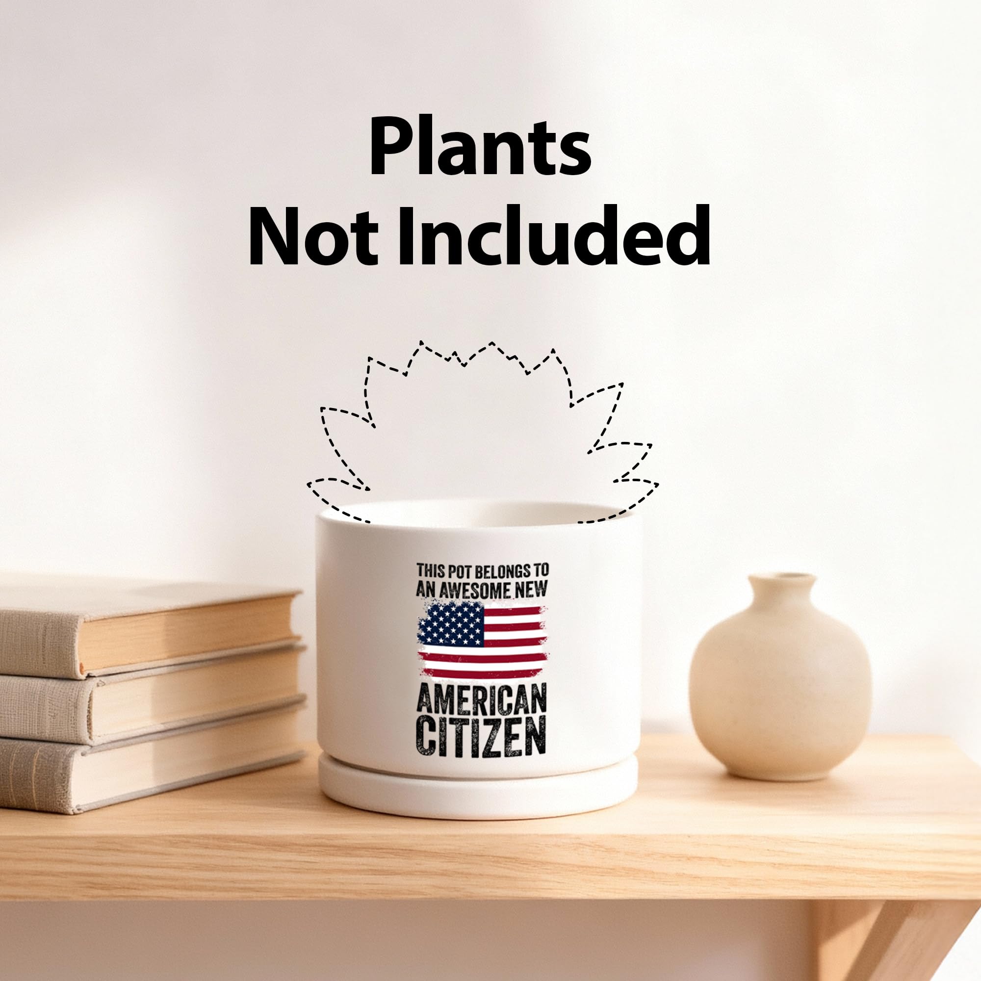 This Pot Belongs to an Awesome New American Citizen Ceramic Succulent Plant Pot with Bamboo Tray Round Citizenship Gifts American Flag Plant Lover Gifts Home Decor 3.5 Inch White (No Plants)