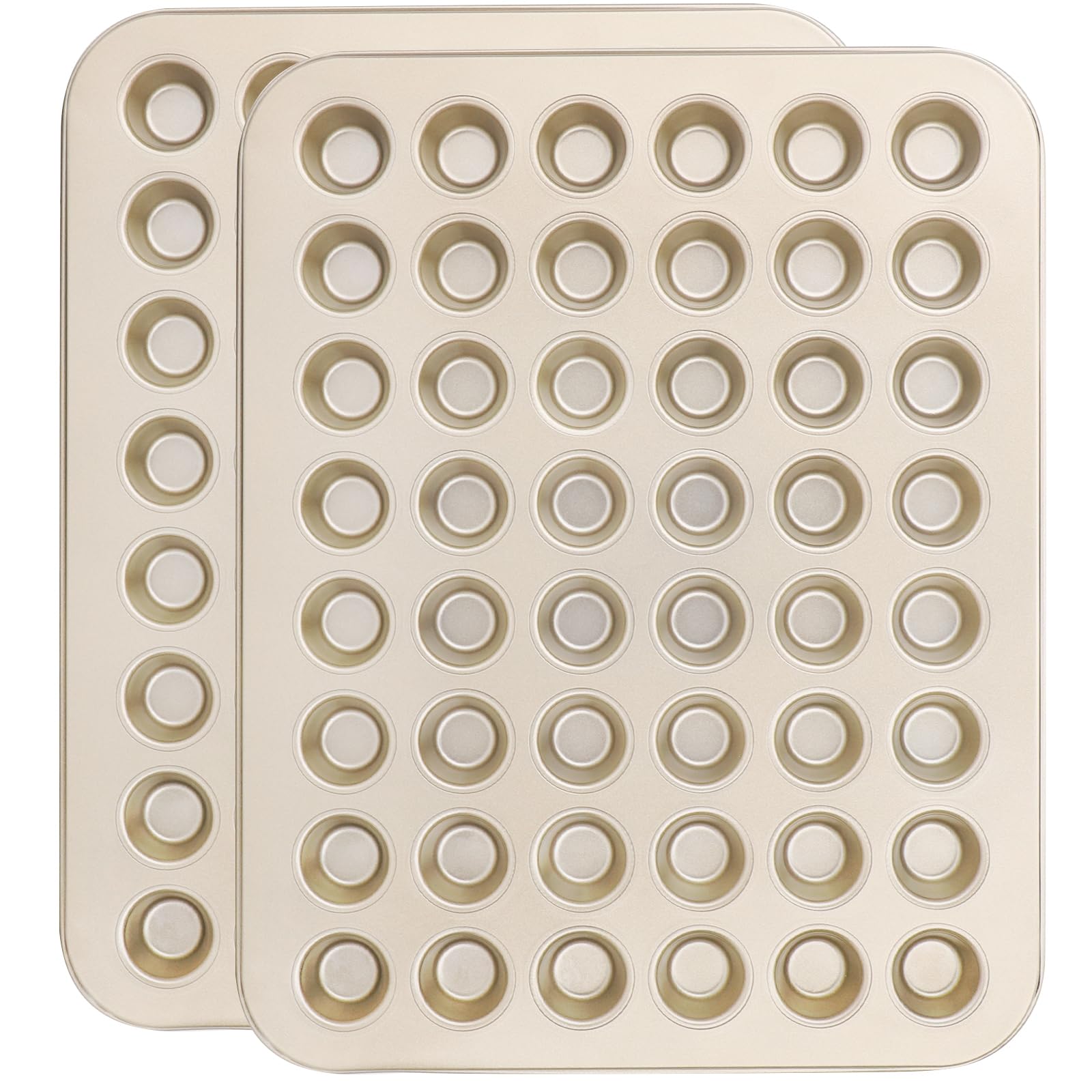Beasea Mini-Muffinform mit Antihaftbeschichtung, 48 Stück, 2 Stück, 48 Mini-Muffin-Backformen, Backform, Karbonstahl, Backformen, individuelle Cupcake-Backform, goldfarben