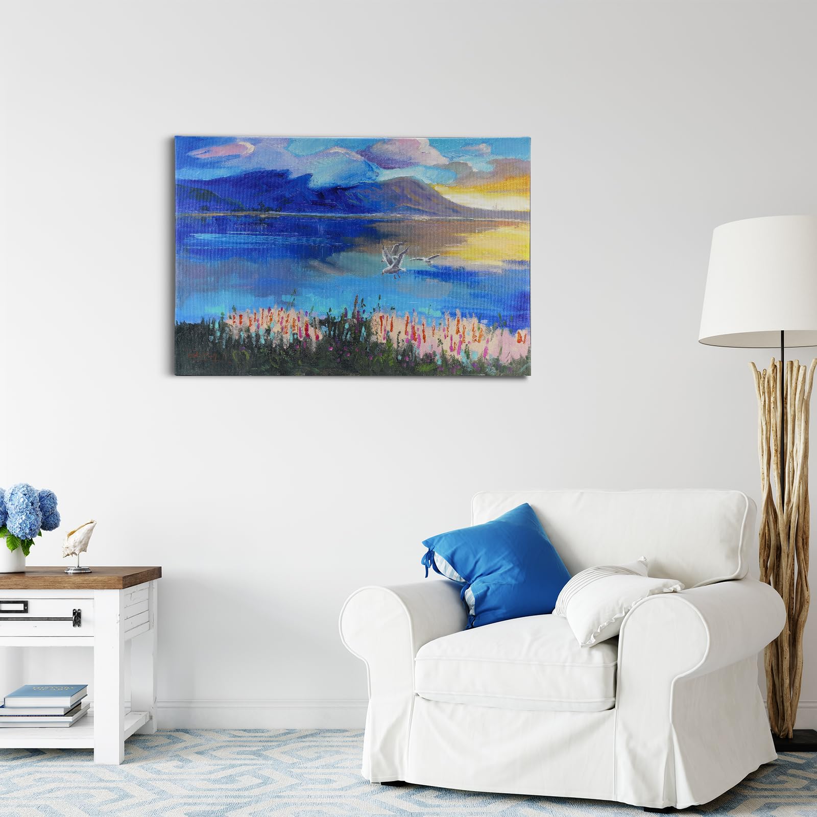 JBER Sztuka ścienna na płótnie, nowoczesne wydruki plakatów na ściany, do sypialni, salonu, dekoracja stołu, piękny prezent, oprawione, 60 x 40 cm (SunsetClouds)