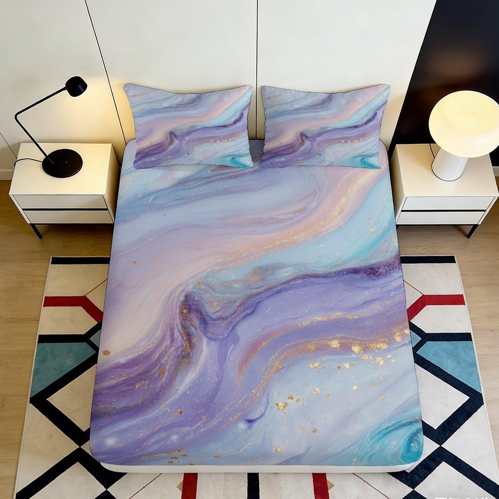 3D Printed Marble Dream Fitted Sheet Microfiber Soft Breathable Pastel Swirl Mattress Cover for Bedroom Dorm Decor 90x200x25cm