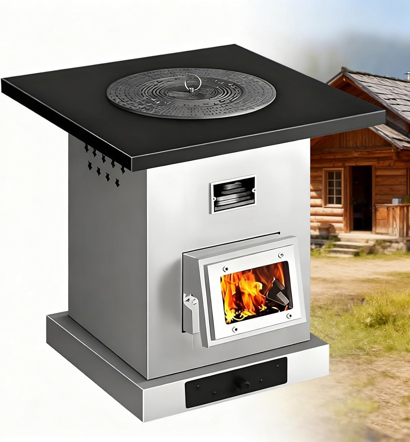 Portable Wood-Burning Gasification Stove - Smokeless Indoor/Outdoor Heating, Multifunctional Cooking Stove with Chimney & Anti-Scald Mesh for Energy Efficiency