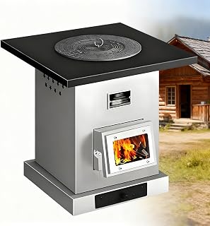 Portable Energy Saving Gasification Wood-Burning Heating Stove, Indoor/Outdoor Smokeless Cooking Stove, Multifunctional Stove, with Chimney, Anti-Scald Mesh