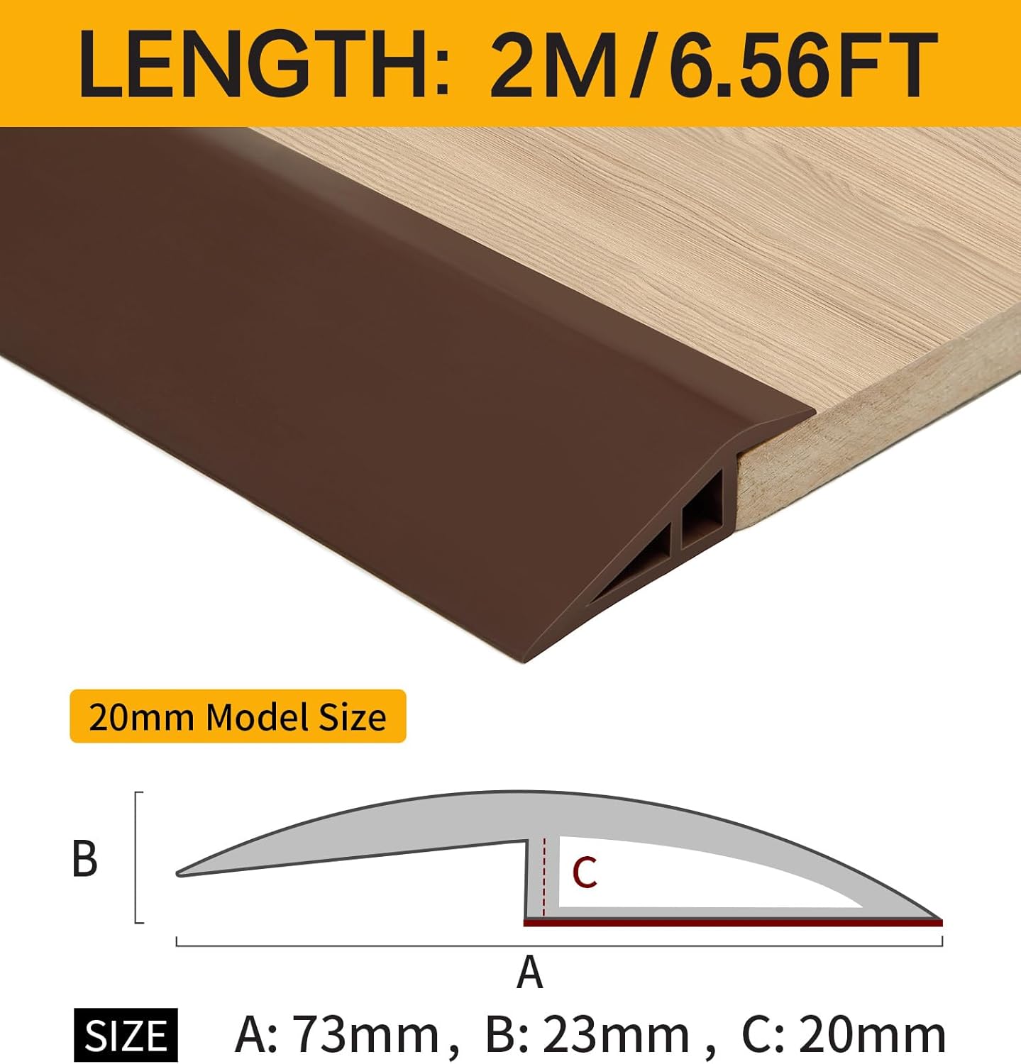 BNELL Carpet & Floor Edging Trim Strip,Self Adhesive-PVC Floor Transition Strip,Threshold Transitions Suitable for Threshold Height Less Than 20mm (6.56FT_Coffee)