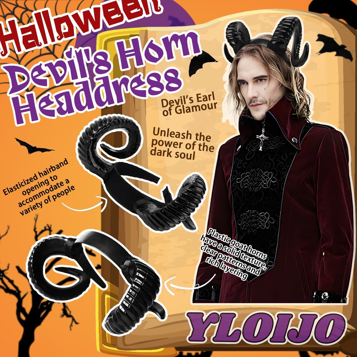 Gothic Devil Horns Headband Halloween Gold Demon Sheep Horns Headpiece for Women Girl Men Halloween Costume Cosplay - Image 3