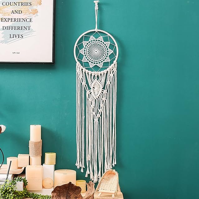 Macrame Dream Catcher, Woven Macrame Wall Hanging Boho Wall Decor Handmade Large Dreamcatcher Ornament Craft Gift