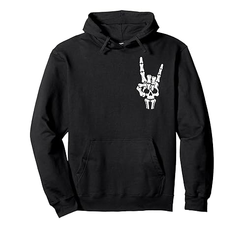 Skeleton Hand Skull Rock Sign Halloween Symbol Pullover Hoodie