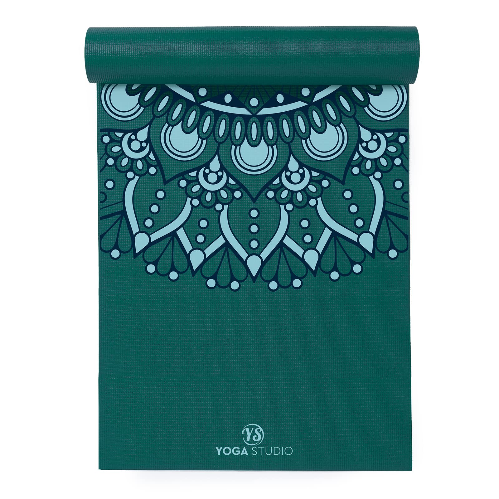 Yoga Studio Tapis de yoga conçu – 183 cm x 61 cm, tapis de yoga antidérapant de 6 mm, tapis en PVC indéchirable (mandala bleu sarcelle)