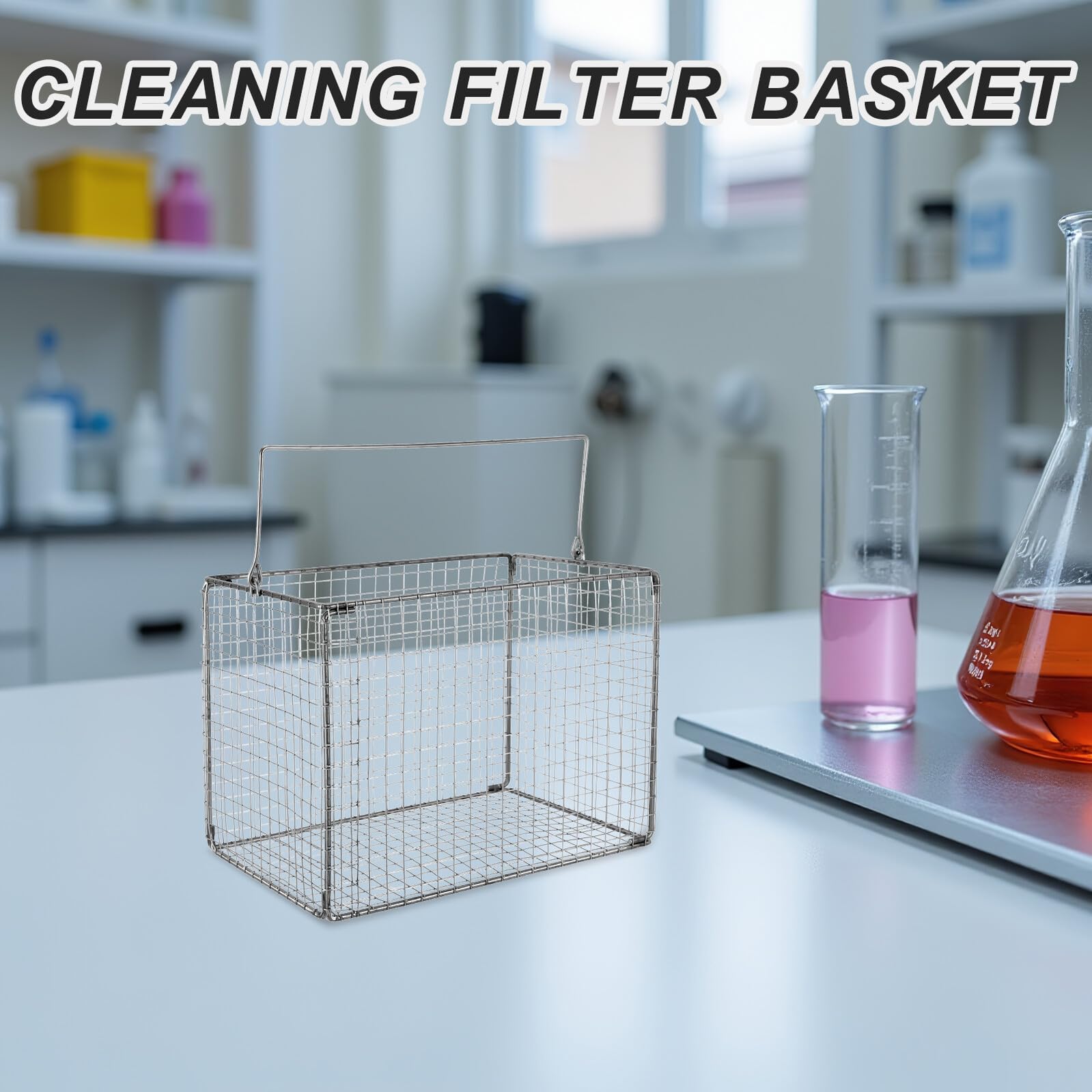 Veemoon Cesta de Limpieza Ultrasónica de Acero Inoxidable 304, Malla Fina, Tamaño 27 X 18 X 20 Cm, Compatible con Limpiadores Ultrasónicos para Laboratorio y Joyería, Filtro de Alta