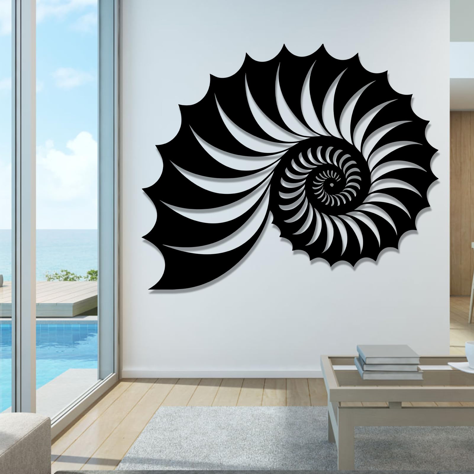 Metal Sea Shell Wall Decor, Nautilus Shell Decor, Large Sea Shell Wall Art, Marine Biology Art, Ocean Themed Beach Decorations, Metal Wall Art for