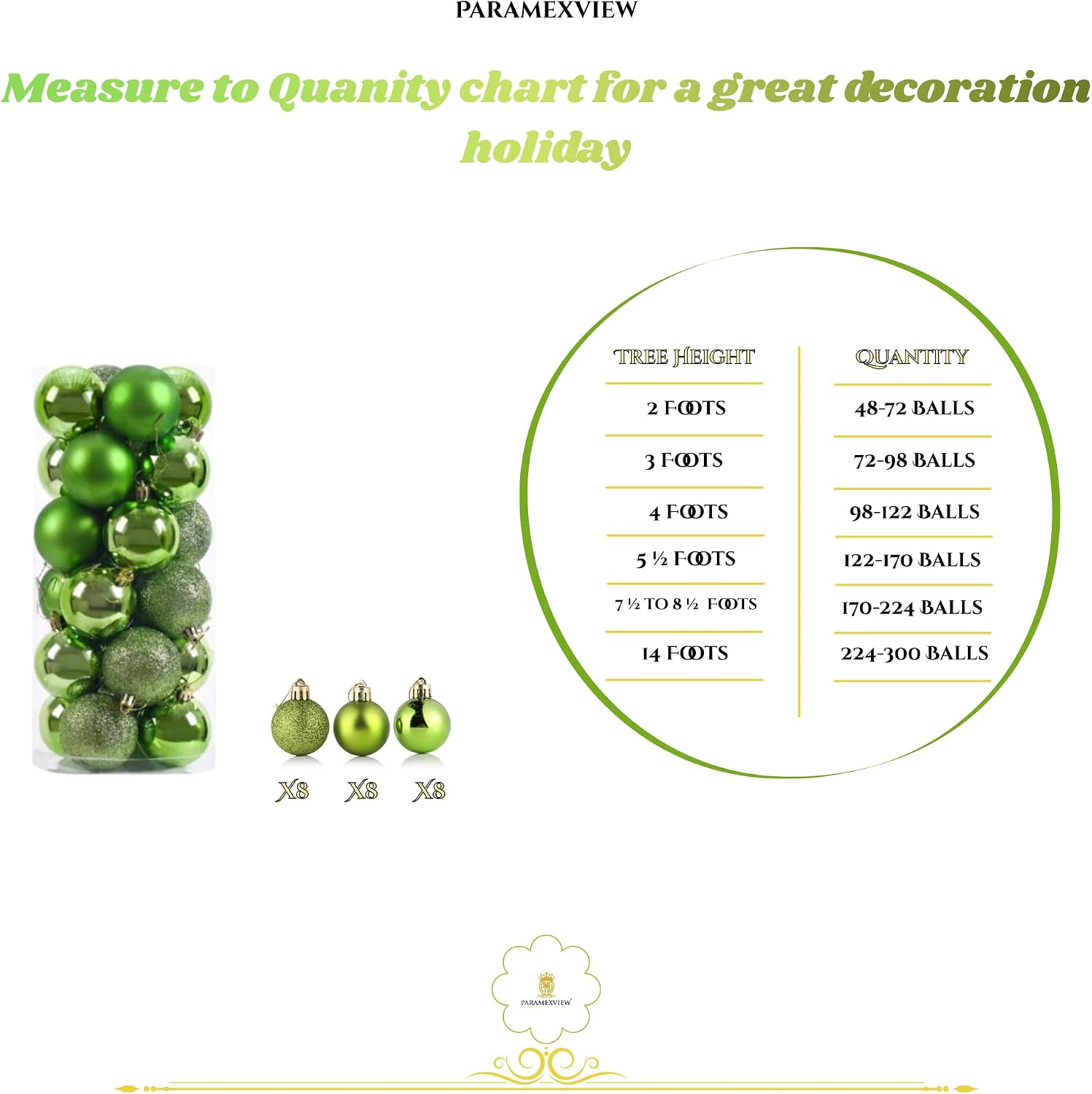 Paramexview® 24 Pcs Christmas Balls Set, 40mm/1.57" inch, Christmas Tree Hanging Shatterproof Ornaments Decoration, Pre-Hooked Hanging Balls, Seasonal Home Decoration for Trees (Green)