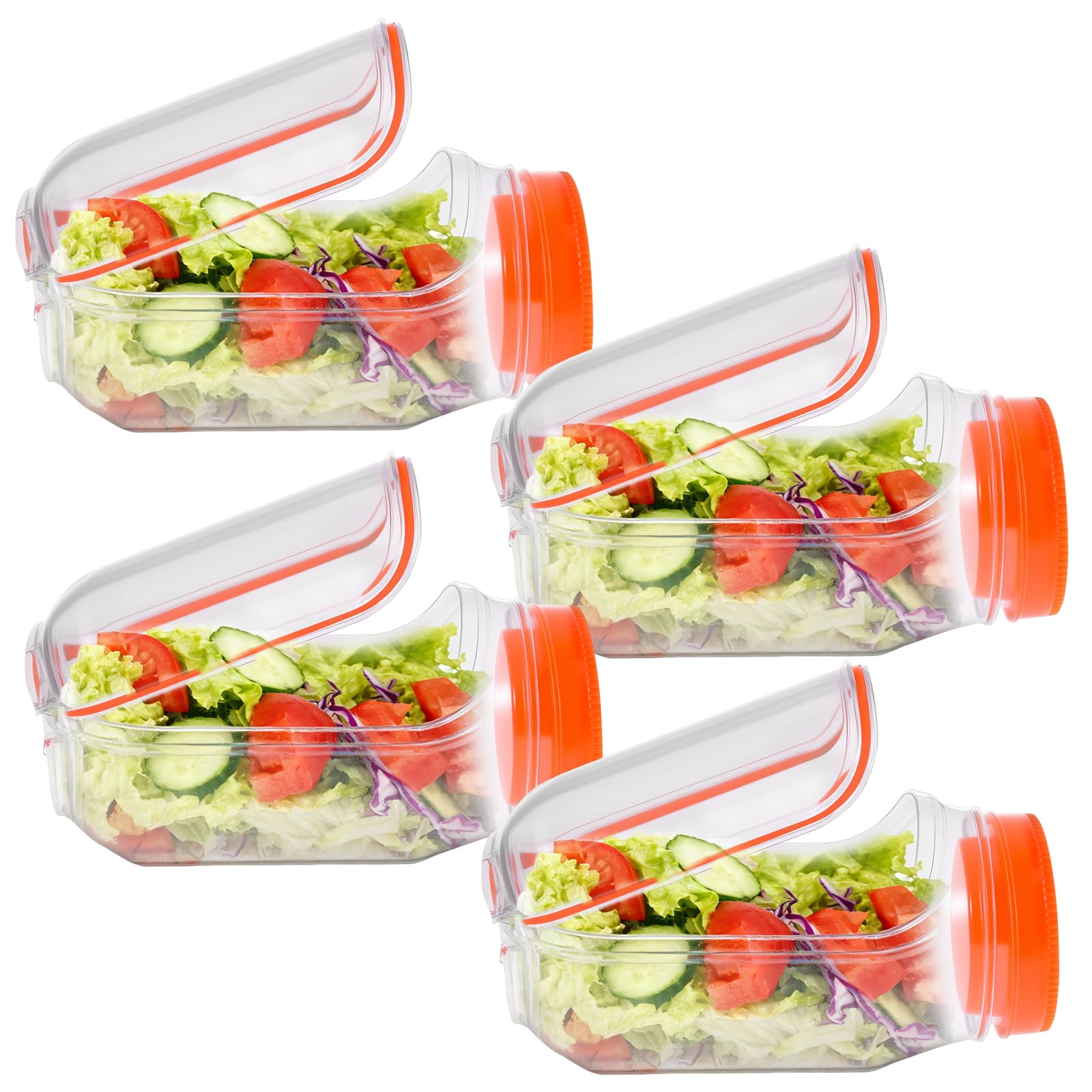 VAVPUP Original Salad Pod - 700ML Side Open Design with Leakproof Dressing Container,Microwave/Dishwasher/Freezer Safe for Meal Prep & Travel,Ideal for Home,Outdoor & Party Use (4pcs-Orange)