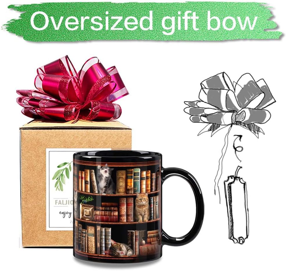 Cat Book Coffee Mug Gifts for Book Lovers, Bookish Mug Gifts for Readers, Library Bookshelf Cup, Cat Lovers Black Mugs 11oz - Image 5