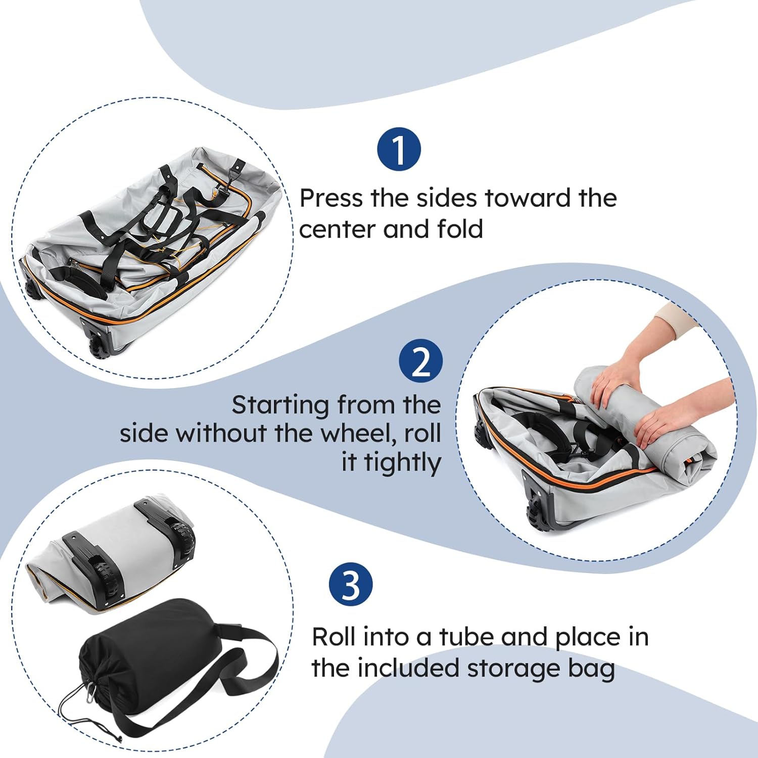 110L Expandable to 140L 32” Foldable Oxford Soft-Sided Rolling Duffle Bag with 2 Heavy-Duty Wheels,3 Large Compartments,Adjustable Shoulder Strap and Attached Organizer Pouch,Grey - Image 4