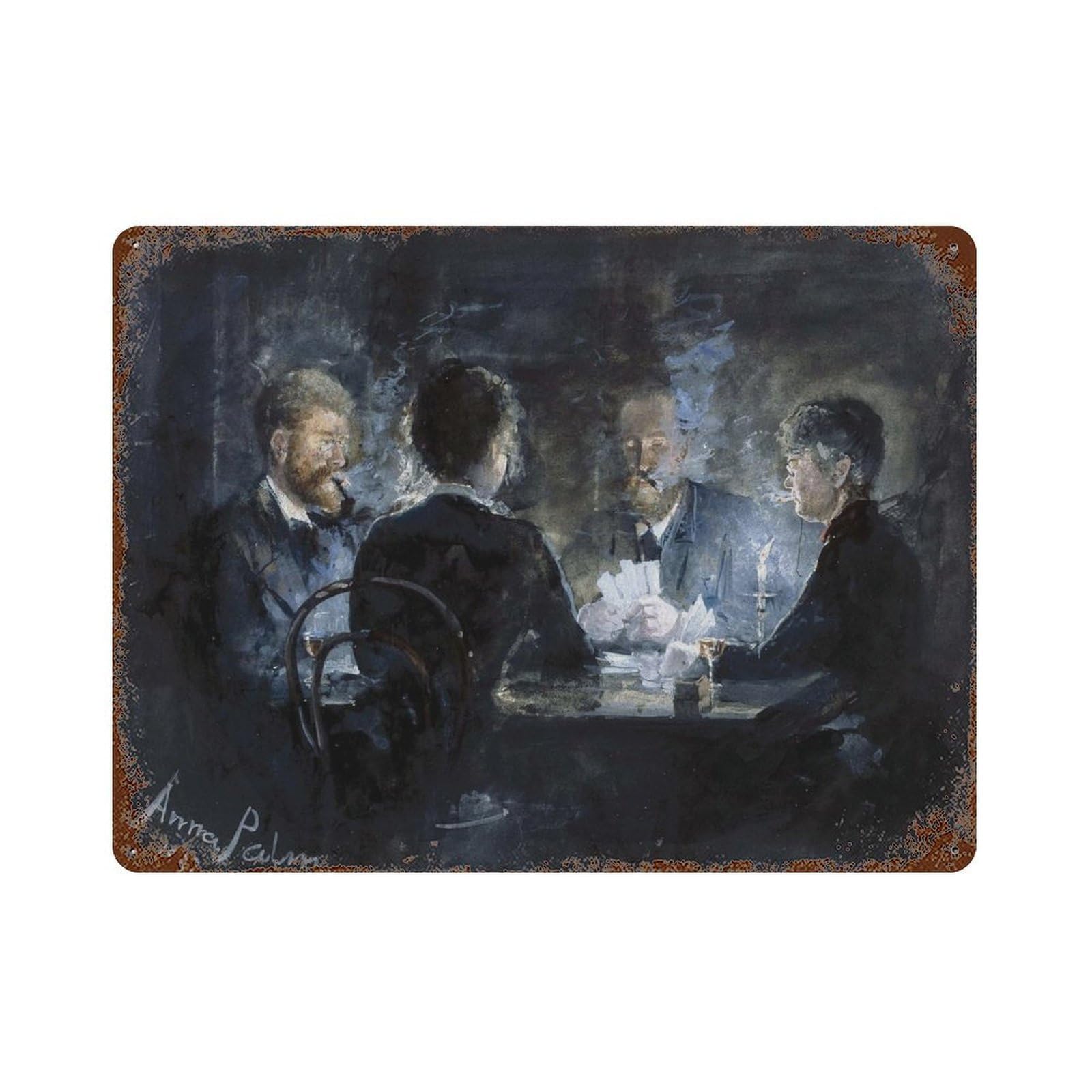 xiaoxiaoshen Vintage Poker Game Painting_ 19th Century Card Players Wall Decor Art Metal Tin Poster Modern Home Decor Art Home Bar Shop Decorations Vintage Sign 30x40cm