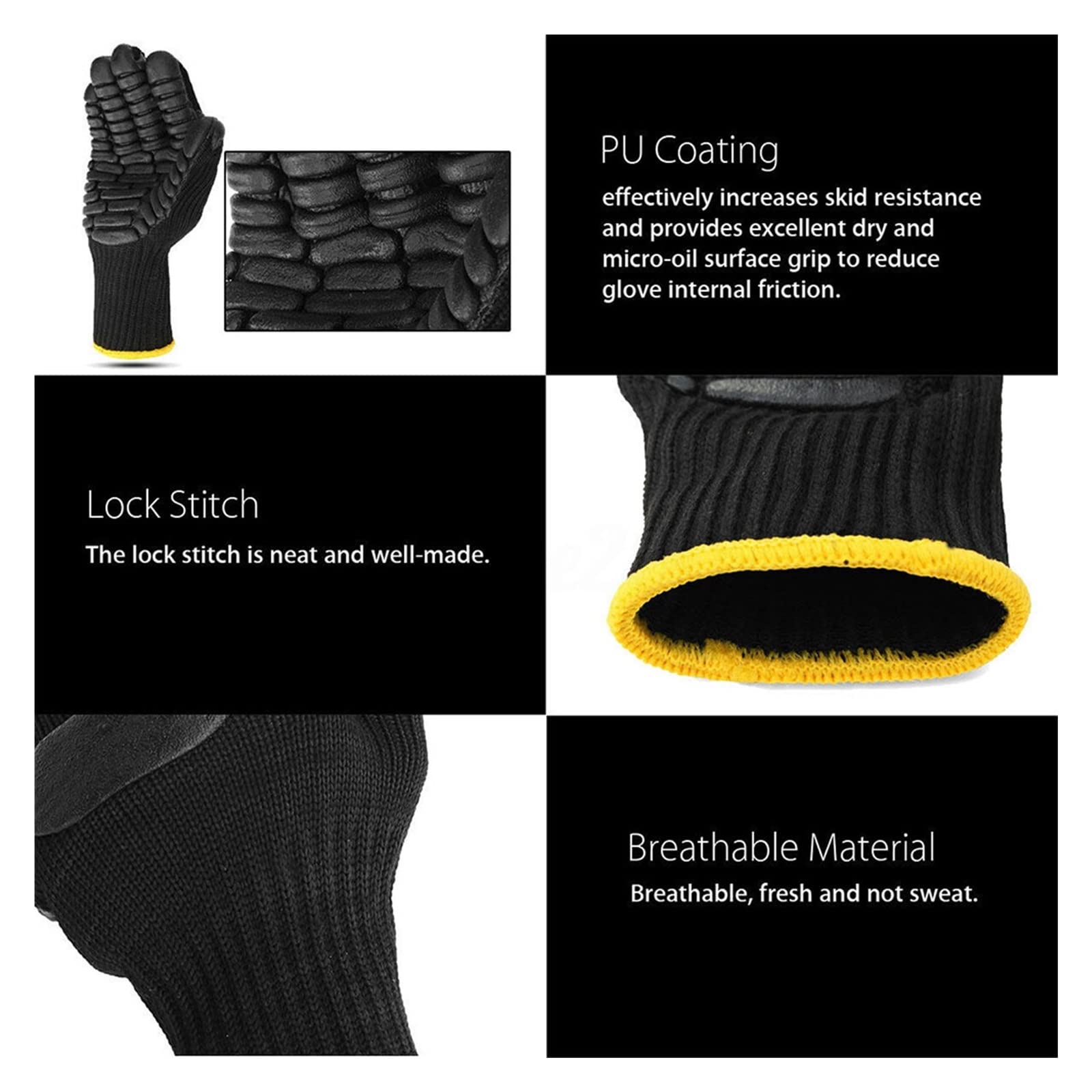 1 paire de gants de sécurité en plein air anti-vibrations antichocs de travail mineur de protection résistant aux coupures d'huile industrielle réduisant le gant de travail de sécurité mécanique - Gan