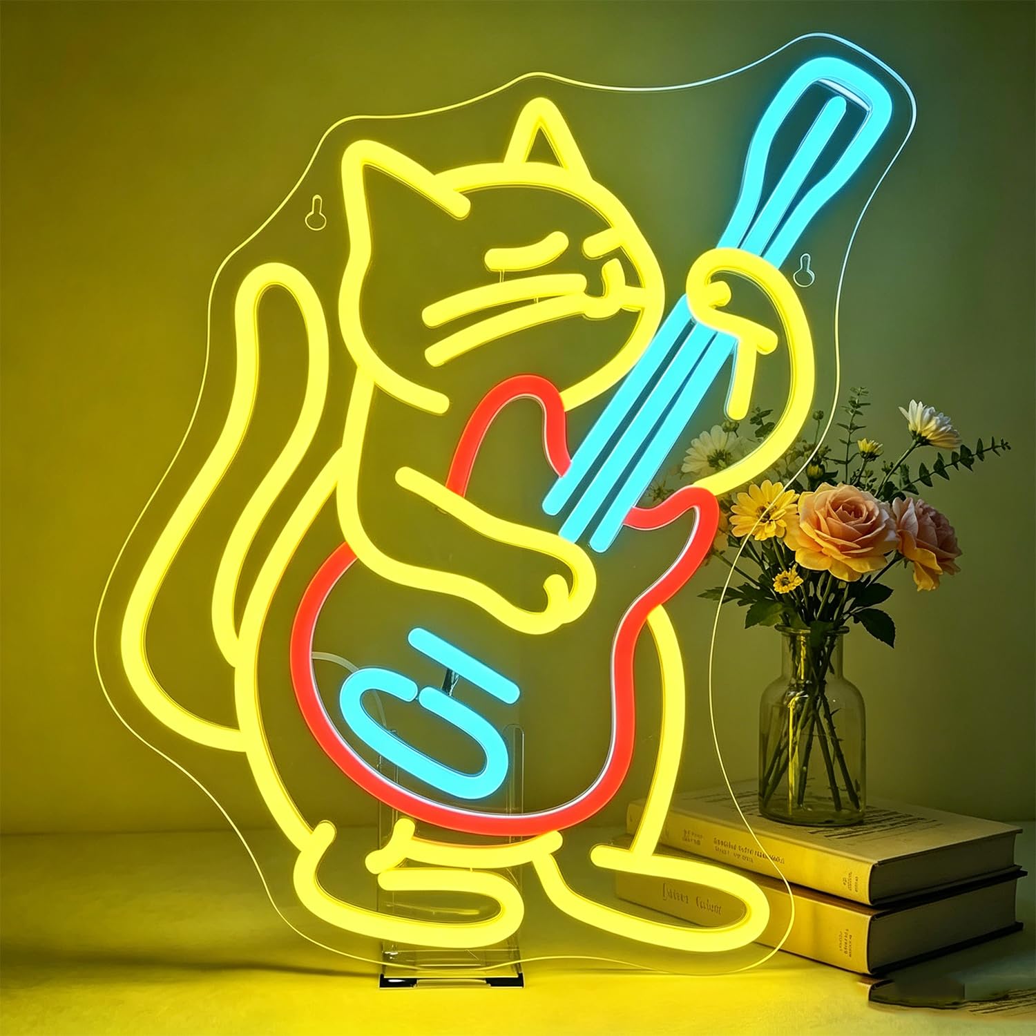 Guitar Cat Neon Sign LED Neon Music Sign Light Up for Wall Decor, Dimmable USB Powered Neon Light for Bedroom, Game Room, Bar, Teens Cat Lovers and Guitar Fans Gift 12.99”x16.53” — image 1