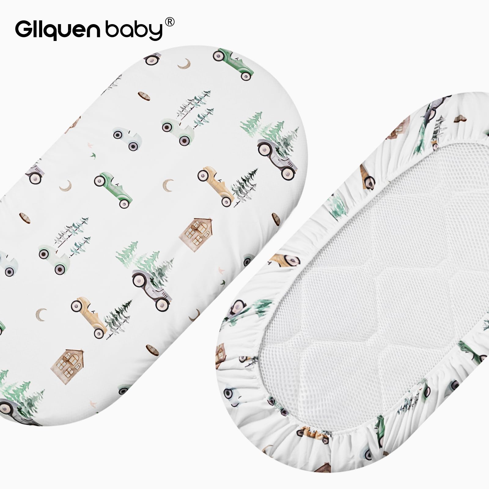 GLLQUEN BABY 4Pack Moses Basket Fitted Sheets, Newborn Pram Sheets Fitted - Image 4
