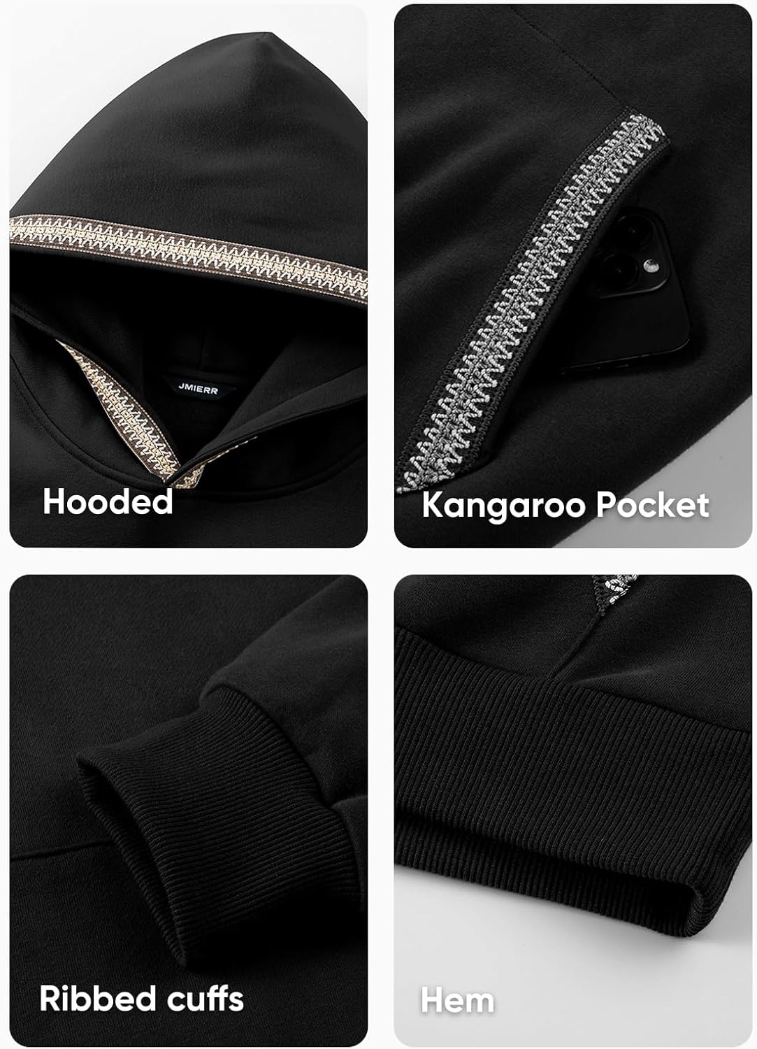 JMIERR Mens Hoodies Pullover Casual Cotton Fleece Hooded Sweatshirts Long Sleeve Shirts - Image 5